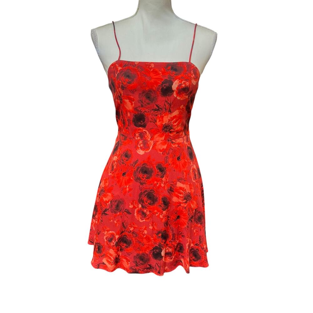 Alice + Olivia Red Floral Mini Dress Spaghetti Strap Fit & Flare Size 0